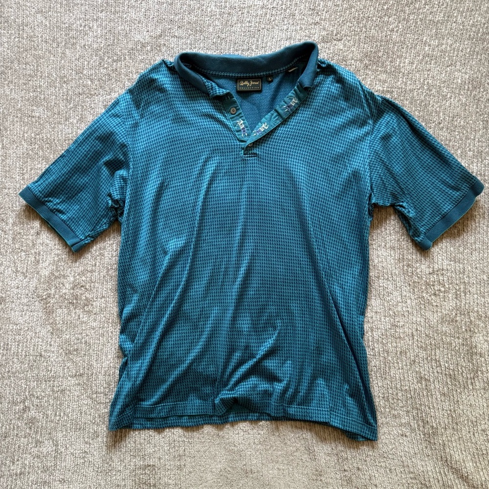 Bobby Jones Collection Polo Shirt Men’s‎ L Teal Houndstooth Italy Golf